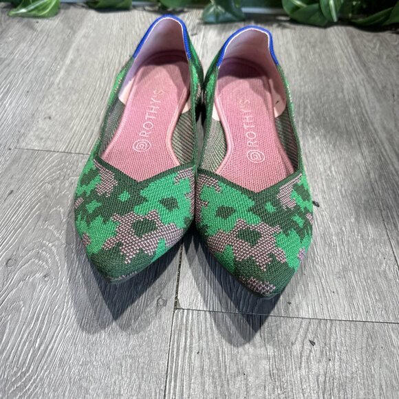 Rothy’s THE POINT Green Pink Camo Knit Pointed Toe Slip On Flats Women’s Size 10 - Picture 3 of 9